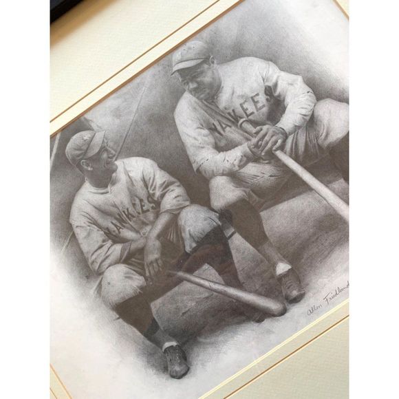 VTG Baseball Print Framed Matted Babe Ruth Lou Gehrig Friedlander Home Decor - Picture 9 of 9